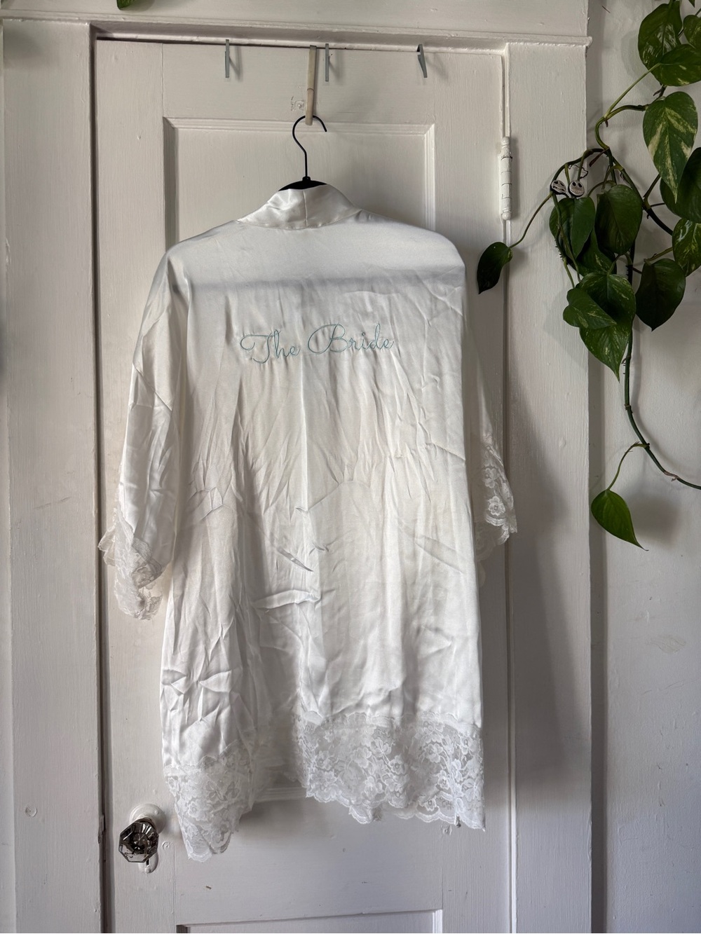 In Bloom White Satin Robe with Pink Floral Tag size Small - THE BRIDE